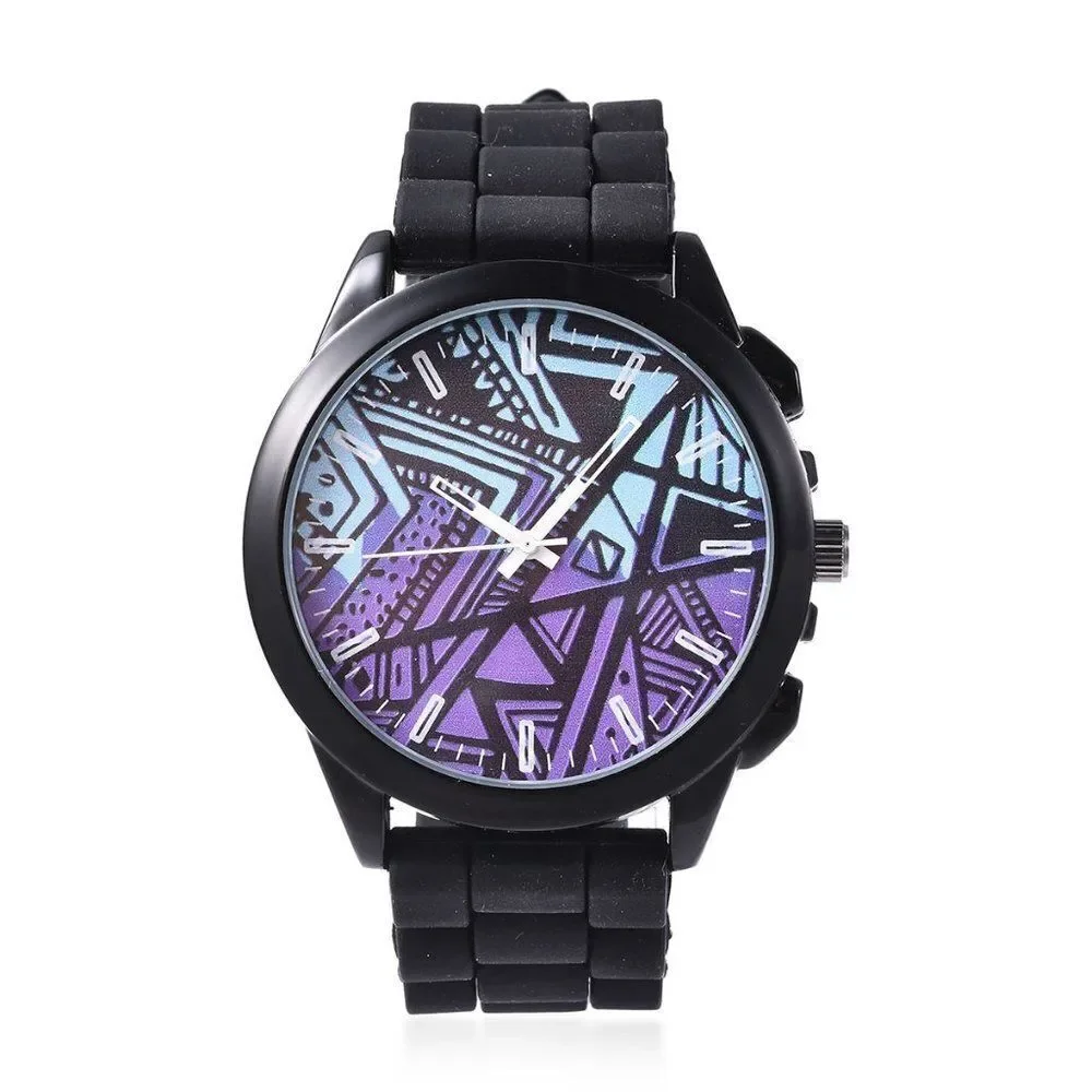 STRADA Geometric Pattern Watch with Black S…